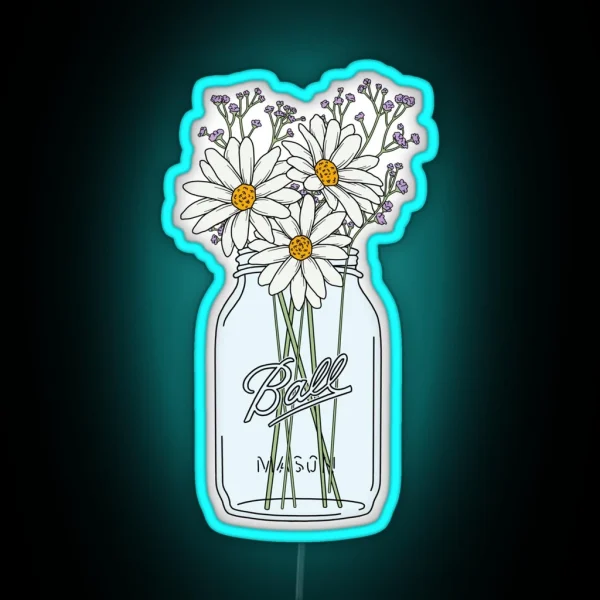Mason Jar Daisies RGB Neon Sign
