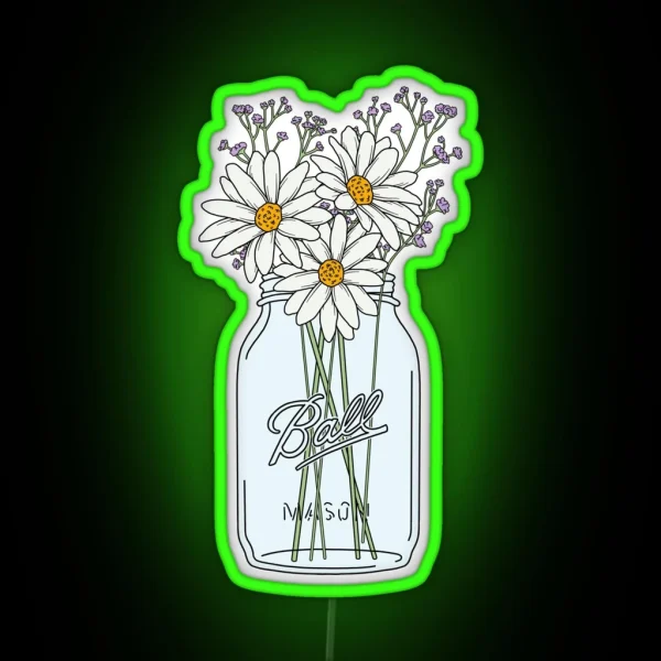 Mason Jar Daisies RGB Neon Sign