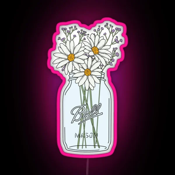 Mason Jar Daisies RGB Neon Sign