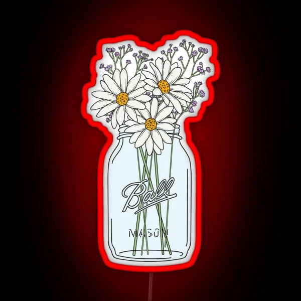 Mason Jar Daisies RGB Neon Sign