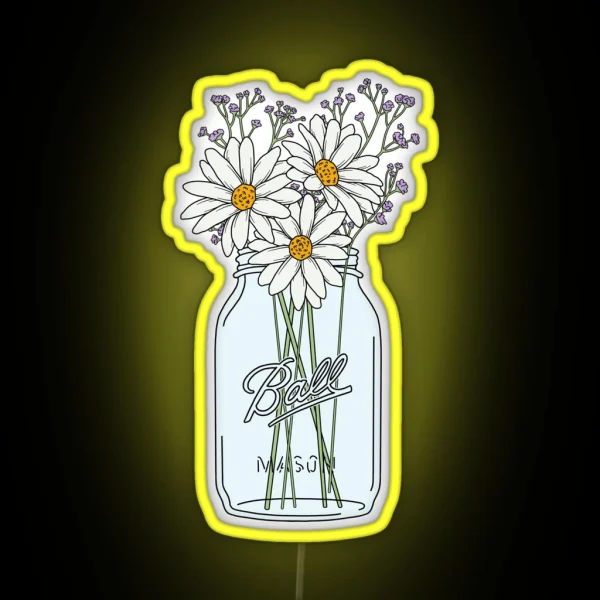 Mason Jar Daisies RGB Neon Sign