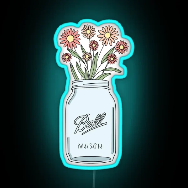 Mason Jar Pink Flowers RGB Neon Sign