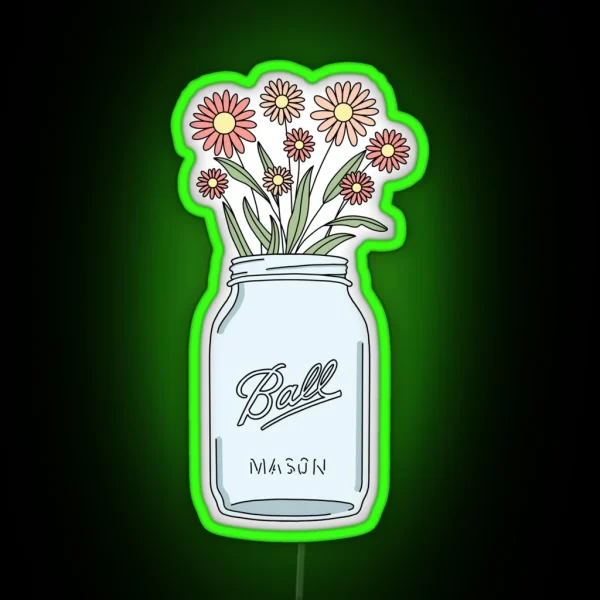 Mason Jar Pink Flowers RGB Neon Sign