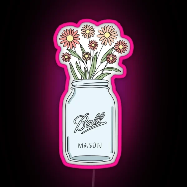 Mason Jar Pink Flowers RGB Neon Sign