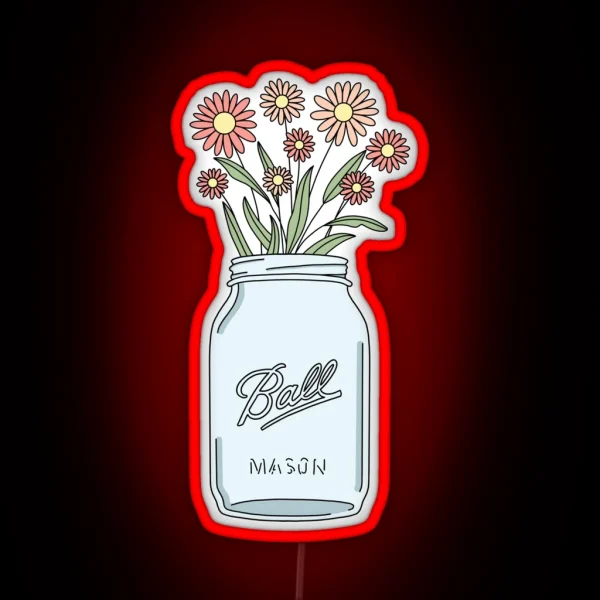 Mason Jar Pink Flowers RGB Neon Sign