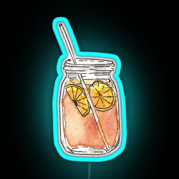 Mason Jar Summer Sun Ice Tea In Watercolor RGB Neon Sign