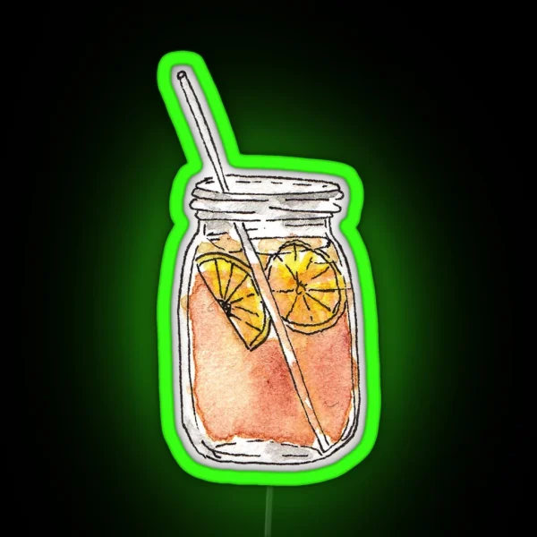 Mason Jar Summer Sun Ice Tea In Watercolor RGB Neon Sign