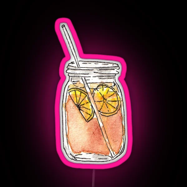 Mason Jar Summer Sun Ice Tea In Watercolor RGB Neon Sign