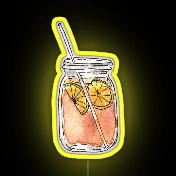 Mason Jar Summer Sun Ice Tea In Watercolor RGB Neon Sign