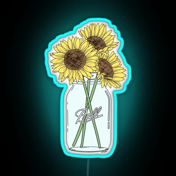 Mason Jar Sunflowers RGB Neon Sign