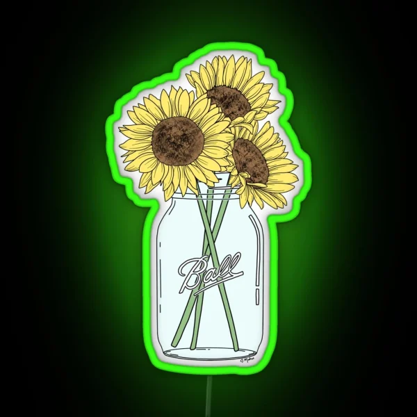 Mason Jar Sunflowers RGB Neon Sign