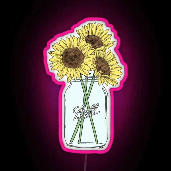 Mason Jar Sunflowers RGB Neon Sign
