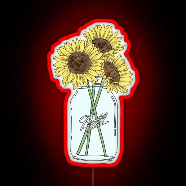 Mason Jar Sunflowers RGB Neon Sign