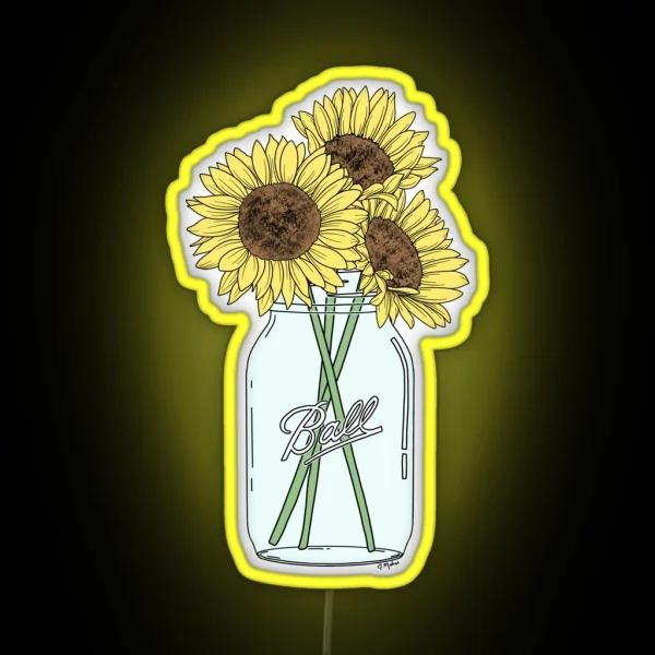 Mason Jar Sunflowers RGB Neon Sign