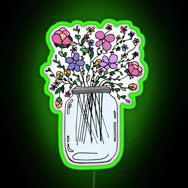 Mason Jar With Flowers RGB Neon Sign