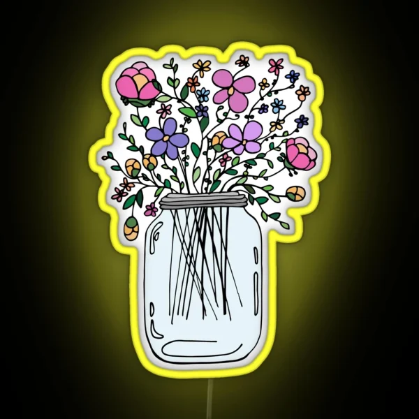 Mason Jar With Flowers RGB Neon Sign