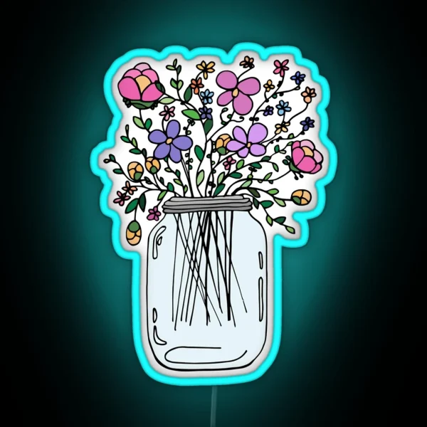 Mason Jar With Flowers RGB Neon Sign