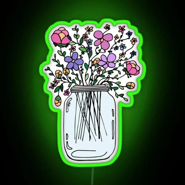 Mason Jar With Flowers RGB Neon Sign