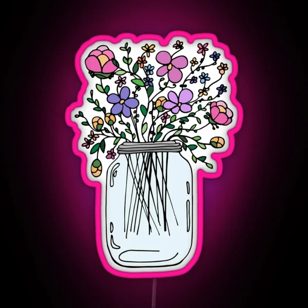 Mason Jar With Flowers RGB Neon Sign