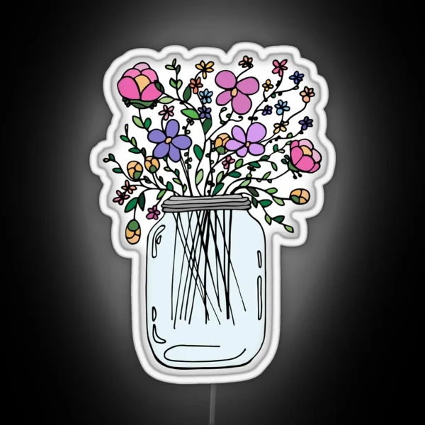 Mason Jar With Flowers RGB Neon Sign