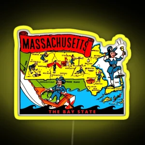 Massachusetts State Map Vintage Travel Decal RGB Neon Sign