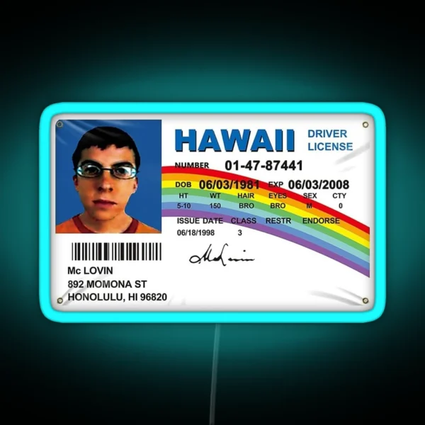 Mclovin Driving License Card RGB Neon Sign