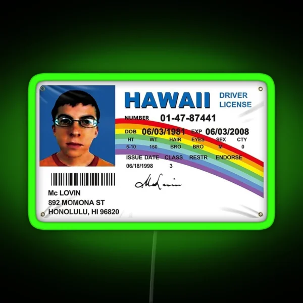 Mclovin Driving License Card RGB Neon Sign