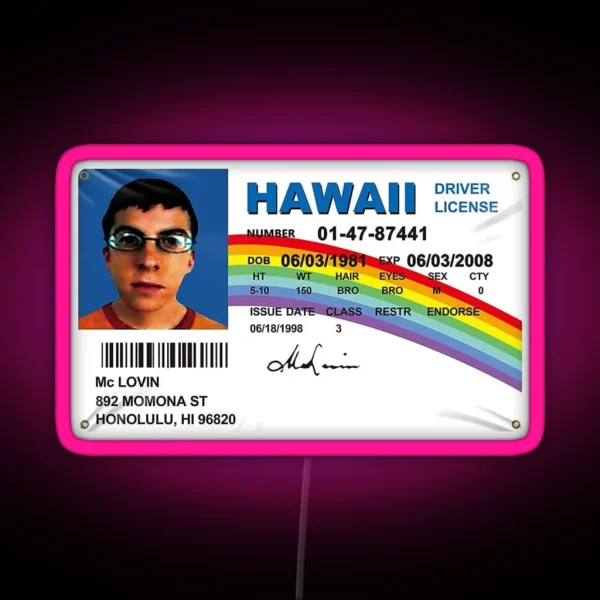 Mclovin Driving License Card RGB Neon Sign