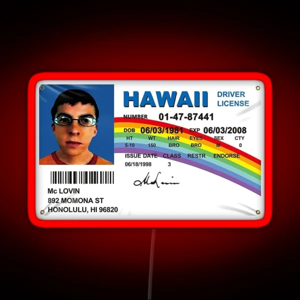Mclovin Driving License Card RGB Neon Sign