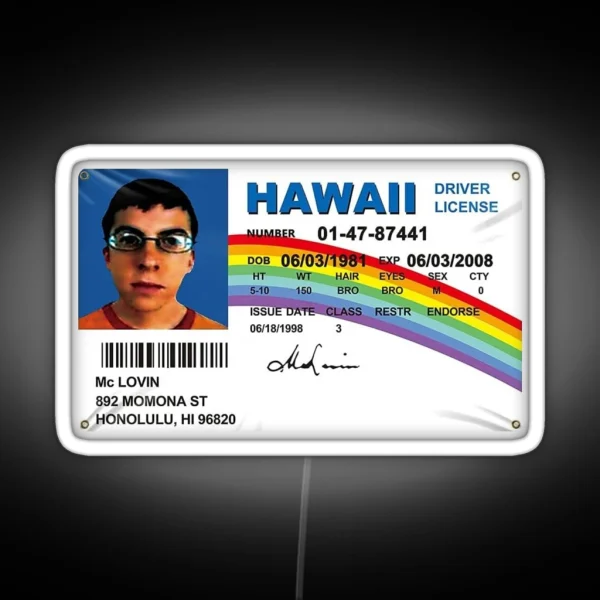 Mclovin Driving License Card RGB Neon Sign