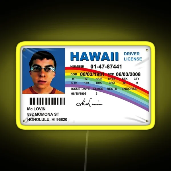 Mclovin Driving License Card RGB Neon Sign