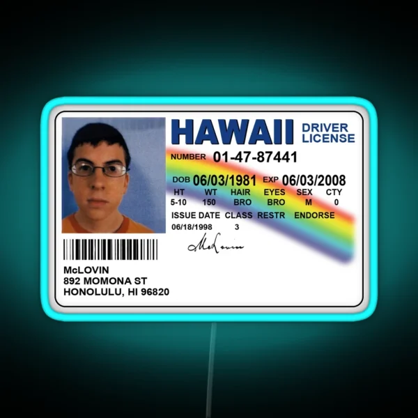 Mclovin Fake ID Funny Meme RGB Neon Sign