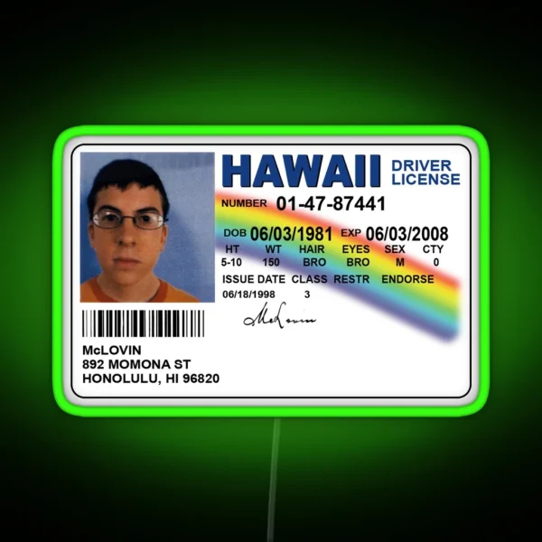 Mclovin Fake ID Funny Meme RGB Neon Sign