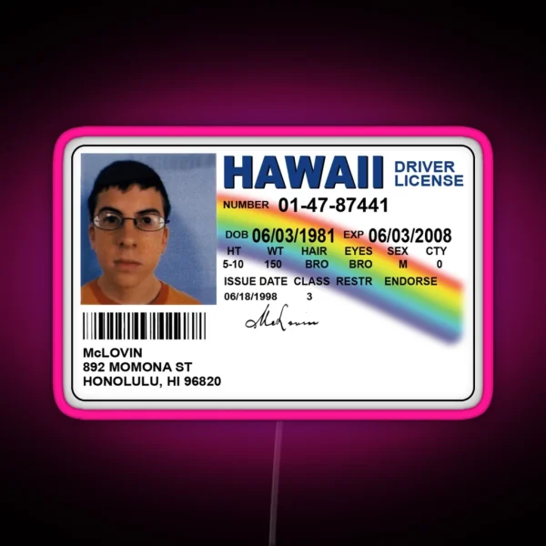 Mclovin Fake ID Funny Meme RGB Neon Sign