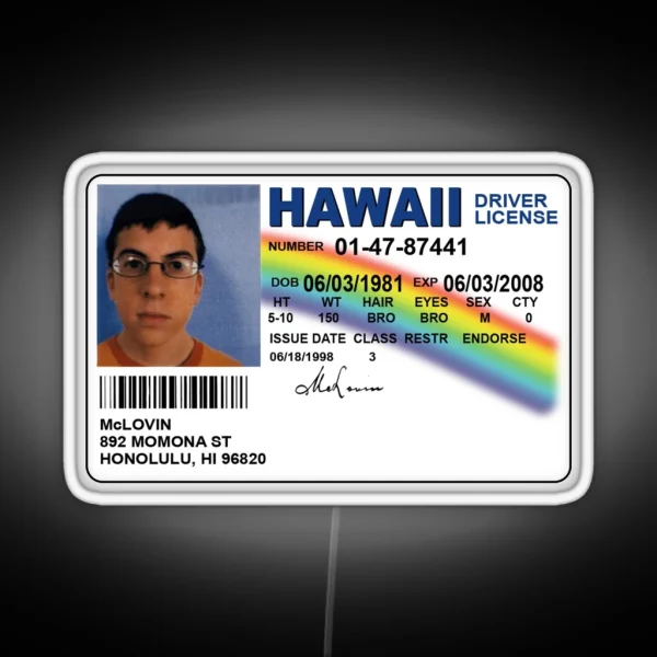 Mclovin Fake ID Funny Meme RGB Neon Sign