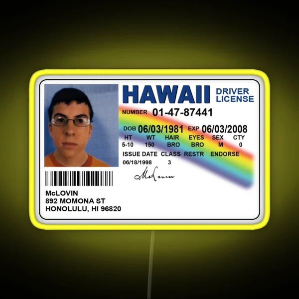 Mclovin Fake ID Funny Meme RGB Neon Sign