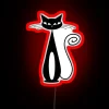 Vibrant atomic style neon sign featuring radiant rainbow colored cat.