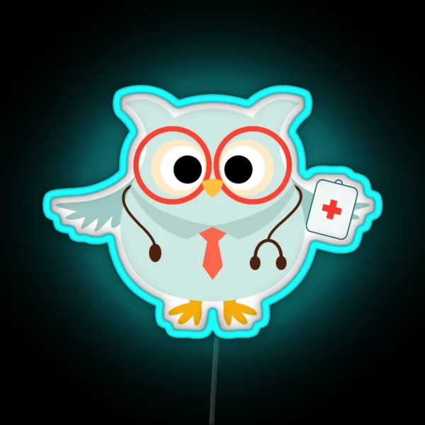 Medical Profession Owl Doctor RGB Neon Sign