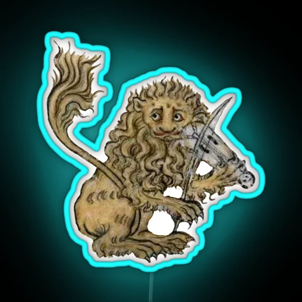Medieval Lion Playing Music Middle Ages Art RGB Neon Sign