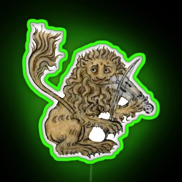 Medieval Lion Playing Music Middle Ages Art RGB Neon Sign