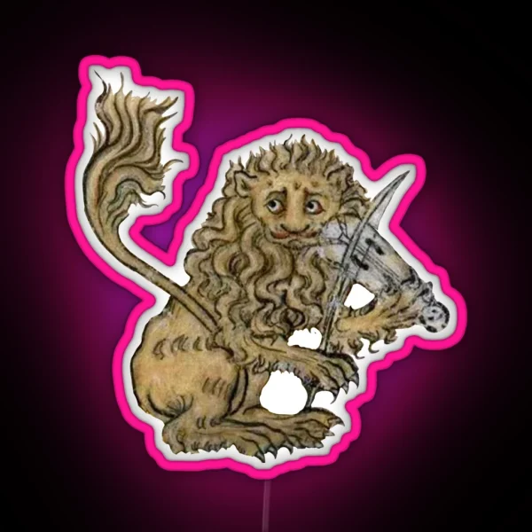 Medieval Lion Playing Music Middle Ages Art RGB Neon Sign
