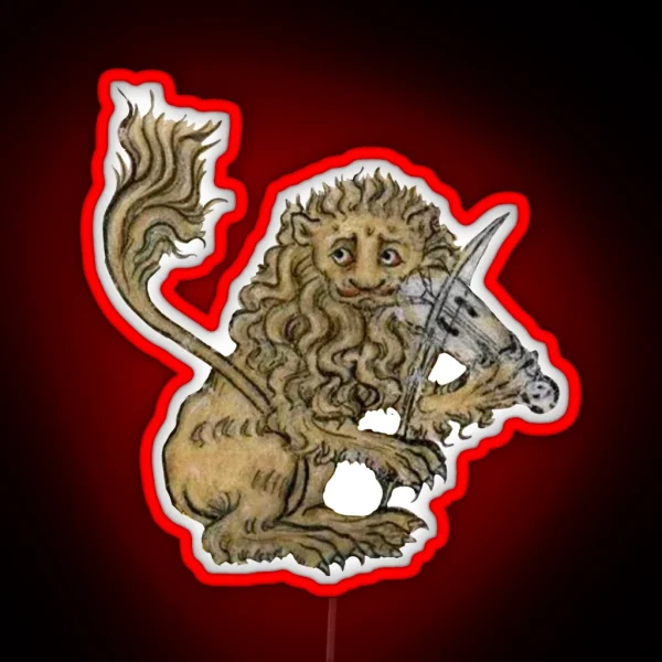 Medieval Lion Playing Music Middle Ages Art RGB Neon Sign