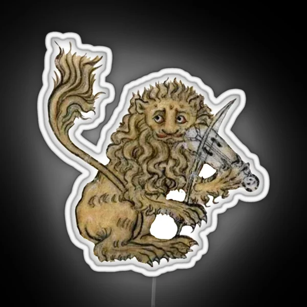 Medieval Lion Playing Music Middle Ages Art RGB Neon Sign