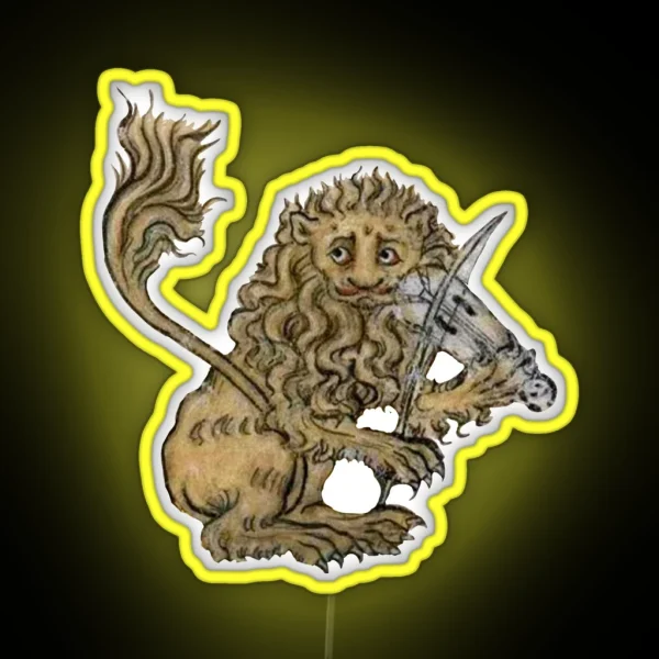 Medieval Lion Playing Music Middle Ages Art RGB Neon Sign