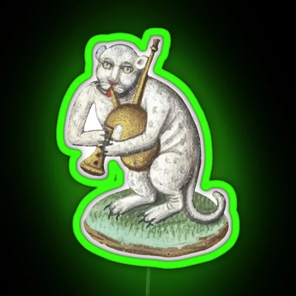 Medieval White Cat Leopard Animal Creature Playing RGB Neon Sign