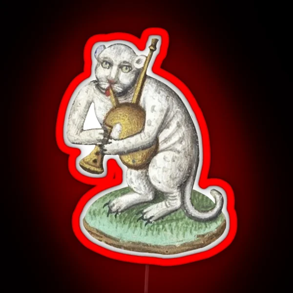 Medieval White Cat Leopard Animal Creature Playing RGB Neon Sign