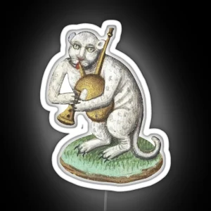 Medieval White Cat Leopard Animal Creature Playing Music Middle Ages Art RGB Neon Sign