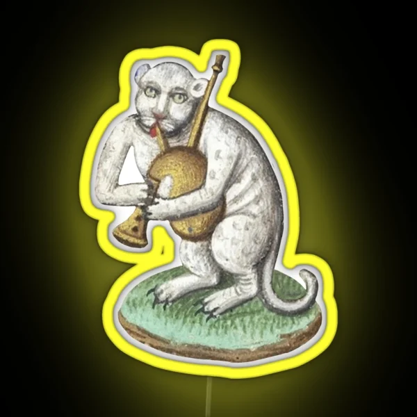 Medieval White Cat Leopard Animal Creature Playing RGB Neon Sign