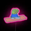 Neon Glow Meme Sign Featuring Relaxing Pepe in Meditation Pose