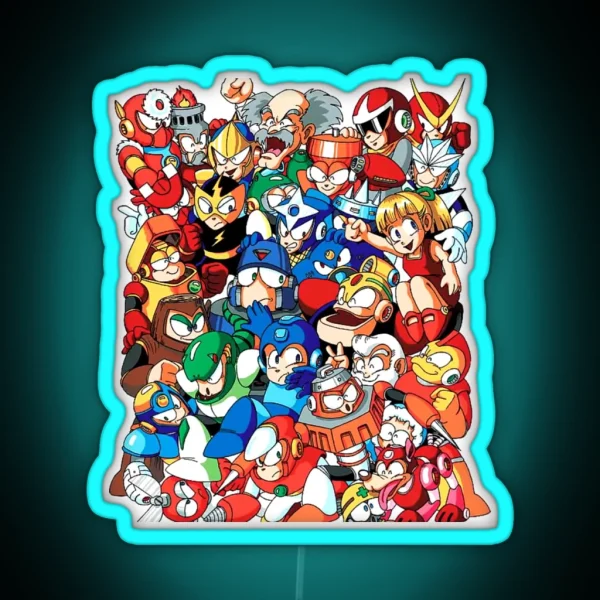 Mega Man 1 2 And 3 Robot Masters RGB Neon Sign